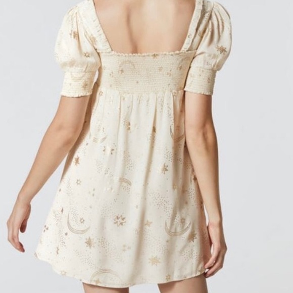 Beach Riot Virgo Celestial Puff Sleeve Baby Doll Dress Cream Gold - Picture 5 of 16